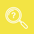 Icon depicting magnifying glass with question mark